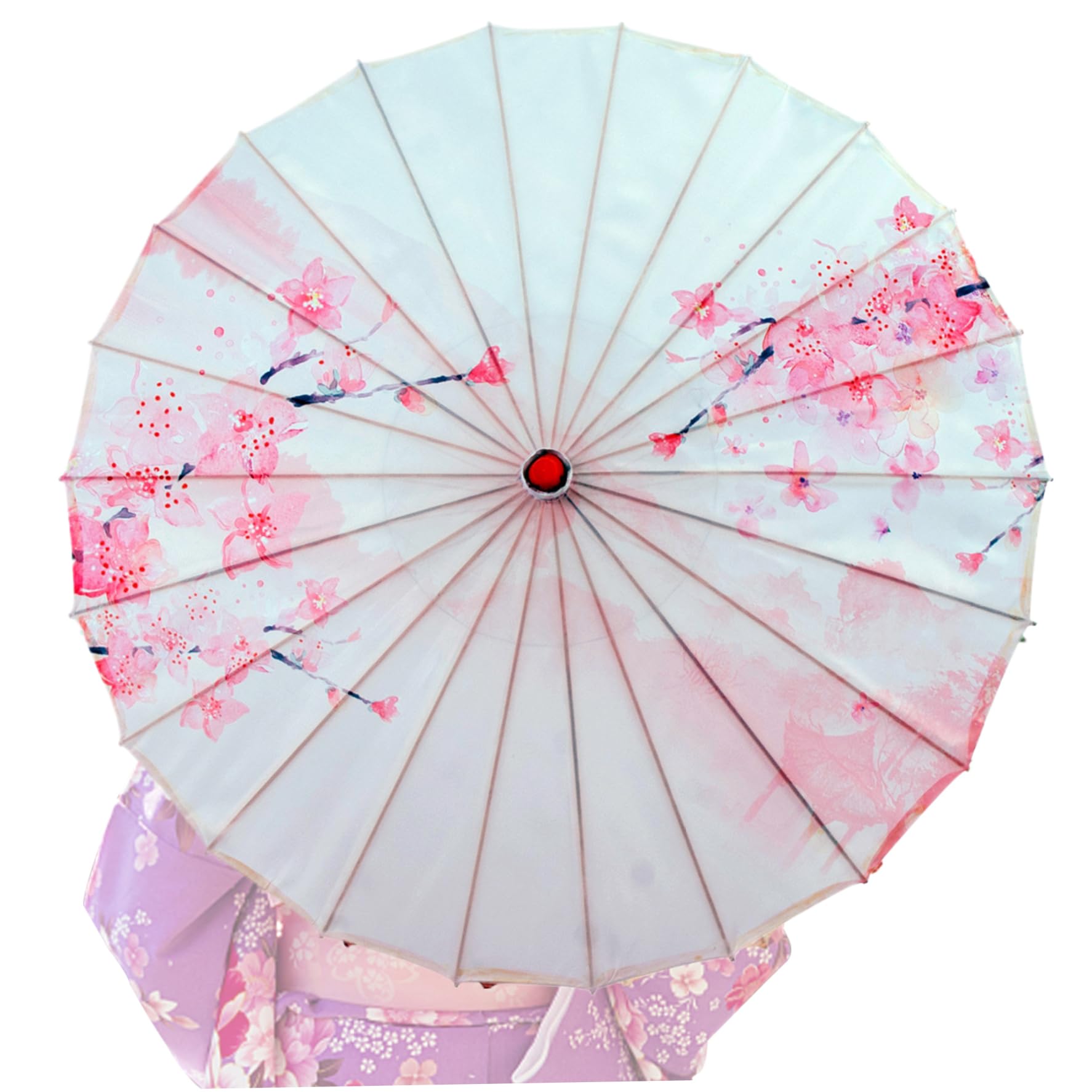 Wedhapy Women's 1 Pcs Paper Umbrella 32 Inchjapanese Umbrella Cherry Peach Blossom Classical Oiled Paper Parasol For Chinese Art Silk Traditional Asian Bamboo Sunshade