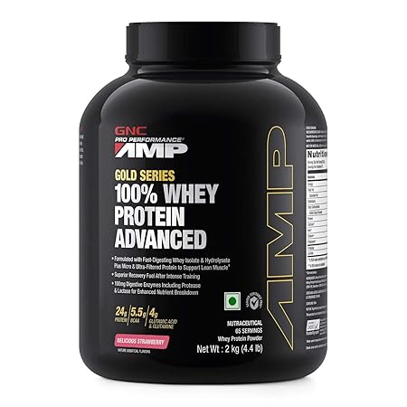 Buy Gnc Amp Gold Series 100 Whey Protein Advanced 4 4 Lbs 2kg Delicious Strawberry Online At Low Prices In India Amazon In