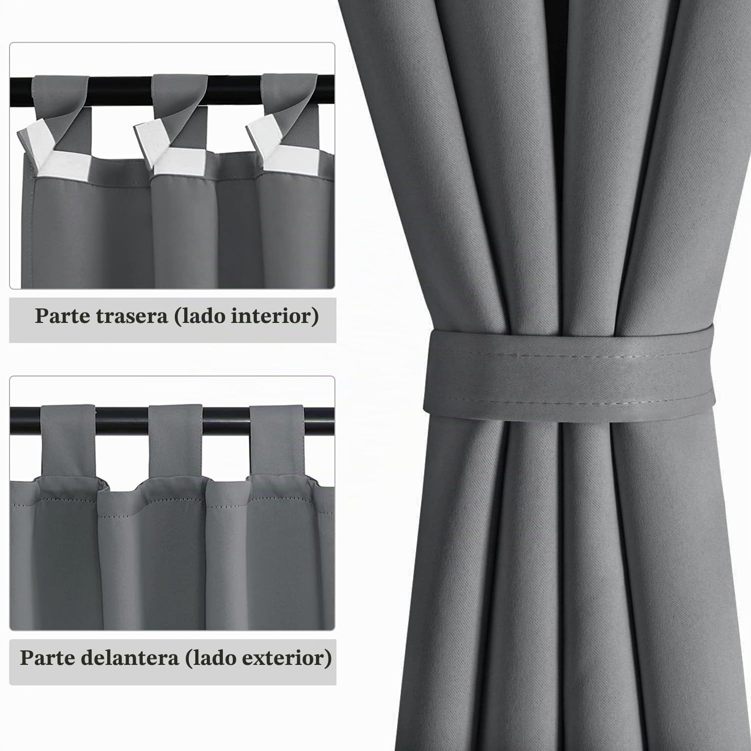 Cortina Porche Impermeable, Protección Solar UV, para Terraza Exterior, Pérgolas y Ventanas, 132x215cm (Gris x1 Pieza)