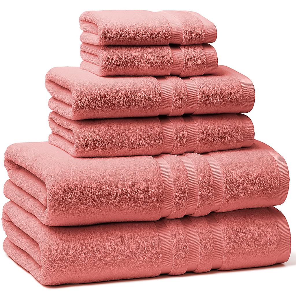 6 Pieces - Turkish Cotton - Luxury Towel Set for Bathroom Kitchen 2 Bath Towels 2 Hand Towels