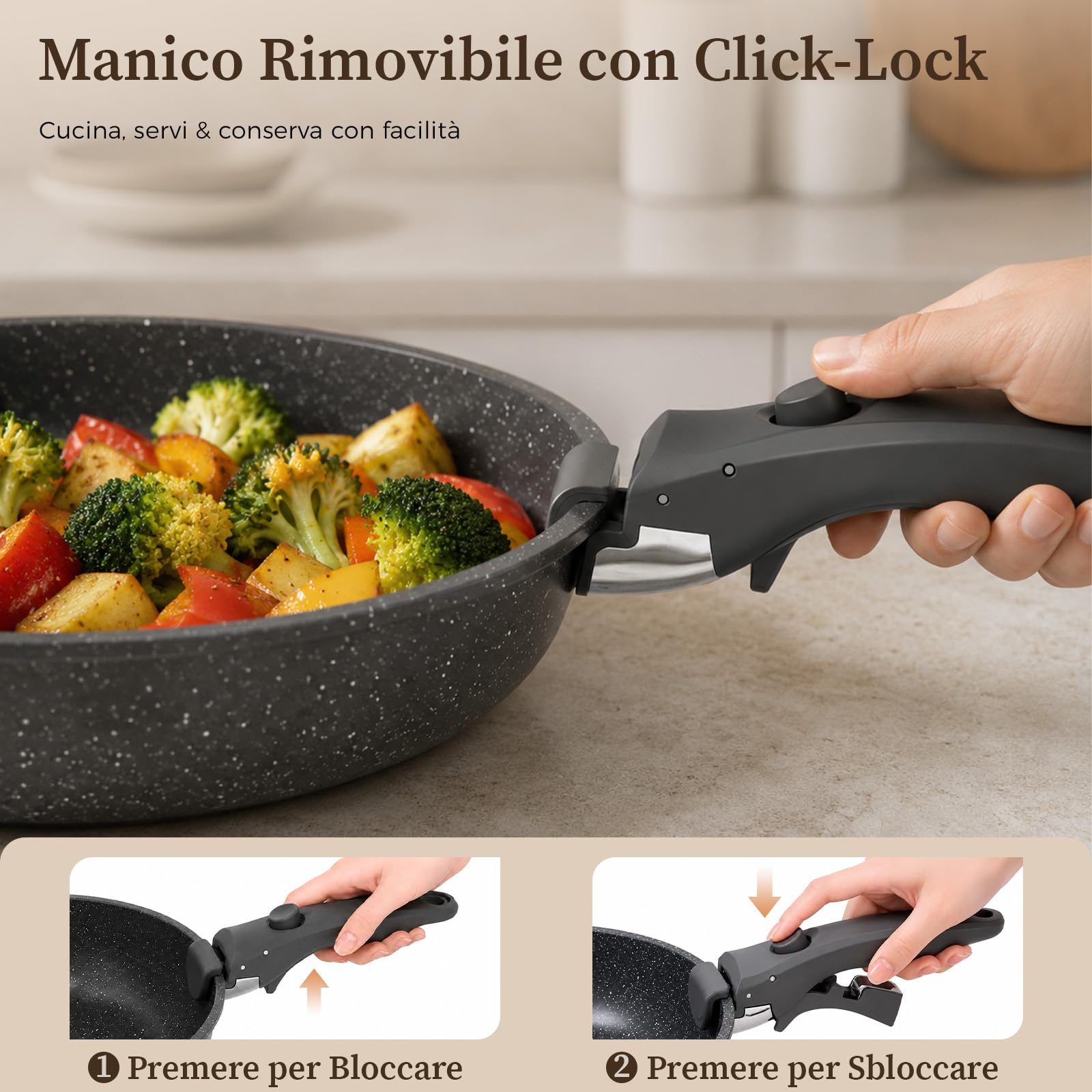 YASHE Pentole induzione 9 pezzi, atossiche, senza PTFE e PFAS | Tegame con Coperchio, Set Pentole e Padelle Antiaderenti in Granito Nero, Induzione, Salvaspazio Impilabile
