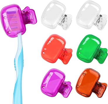6 Pack Toothbrush Covers Portable Toothbrush Coverings Clips for Protectors Travel Plastic Brush Pod Protection Clip Case Tooth Brush Covers for Kids Bathroom Home Travel Supplies