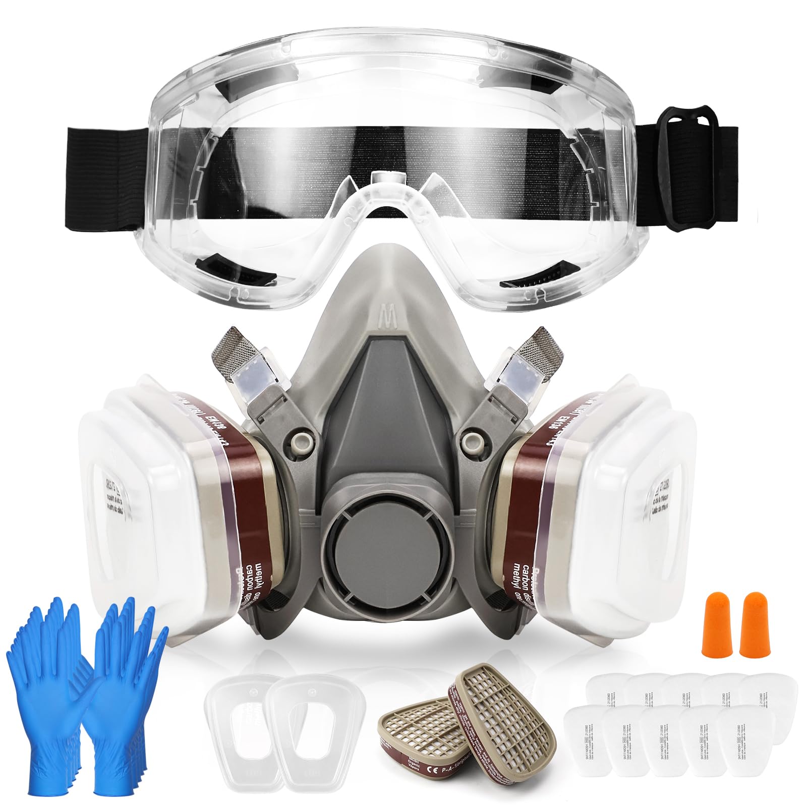 Erzekrim Atemschutzmaske, Gasmaske Set, Staubmaske mit Schutzbrille, Staubschutzmaske mit Filter, für Lackieren, Schleifen, Schweißen, Gießen