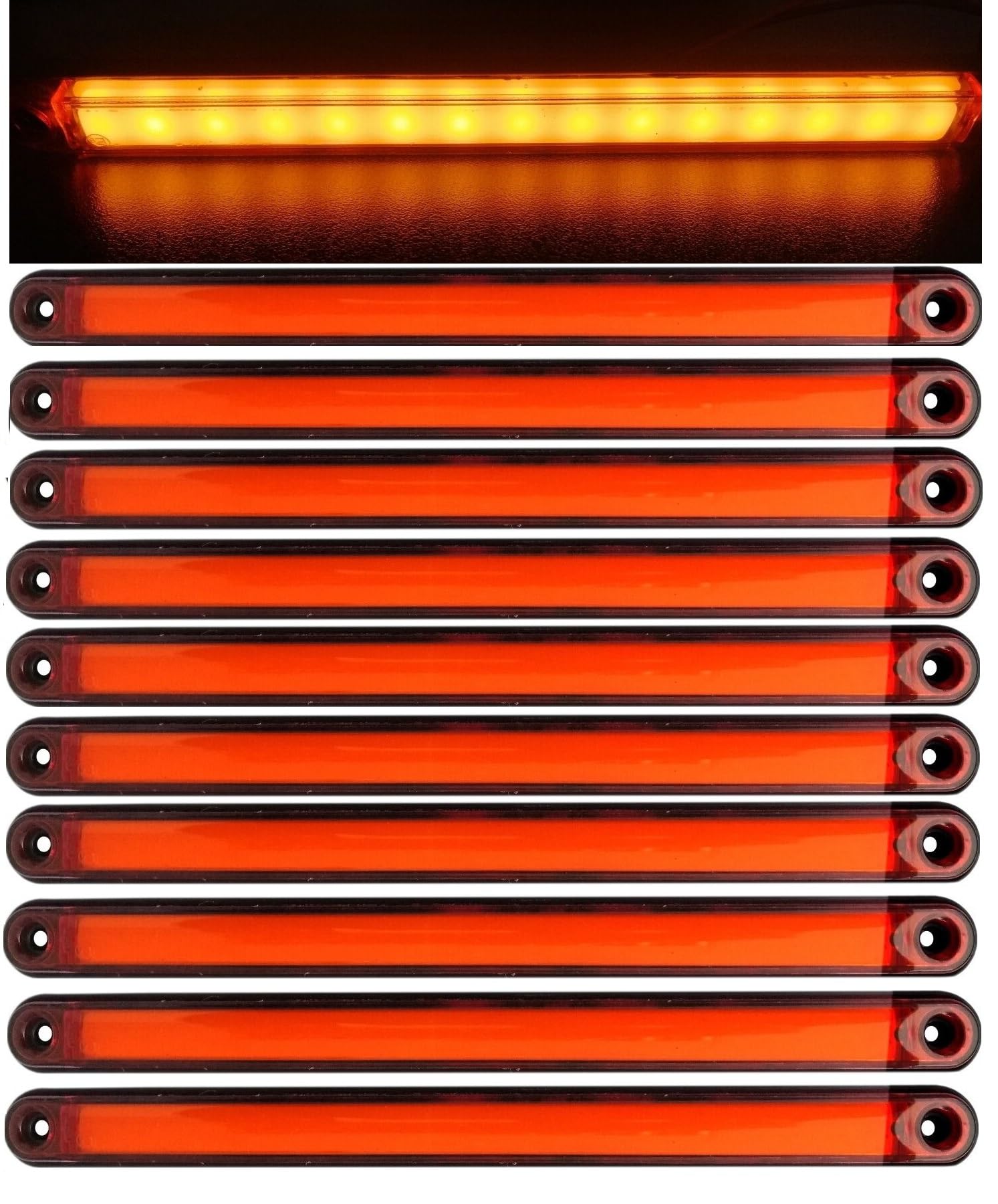 Lot de 10 Feux de Gabarit LED 12-24V Orange/Ambre Effet Néon Position Latéral Camion Remorque Camping-car Fourgon Agricole 24cm