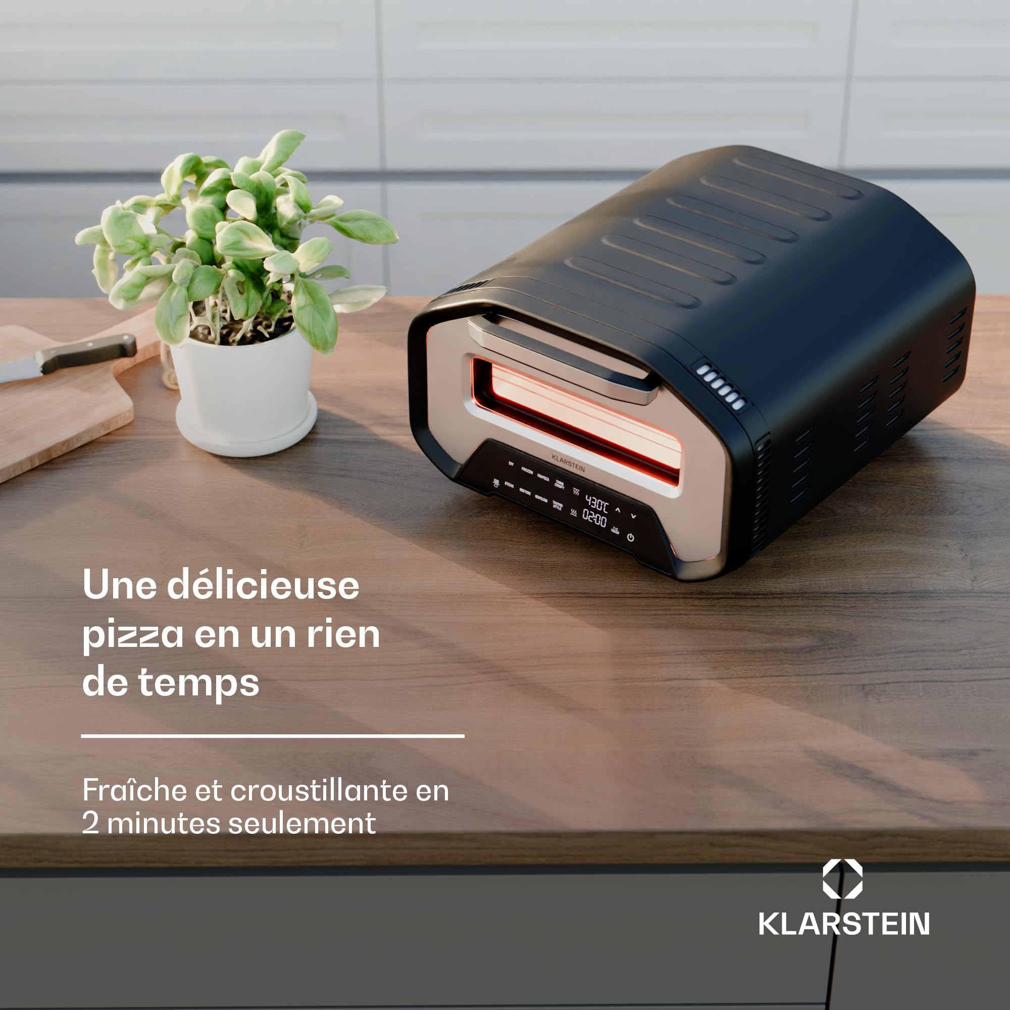 Klarstein Accessoires Pour Four à Pizza - 1700W, 430°C, Double Chauffage, Compact, 7 Programmes, Affichage Numérique, Poignée Cool-Touch, Porte en Verre à 3 Couches, Boîtier en Acier Noir