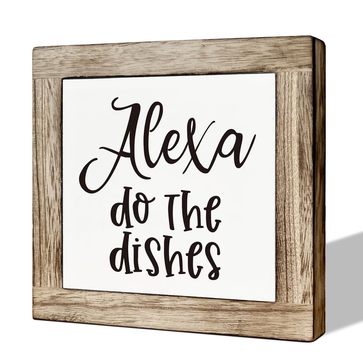 Alexa Do the Dishes Sign - Wooden Box Signs for Farmhouse Tabletop Decor - Funny Kitchen & Home Decor