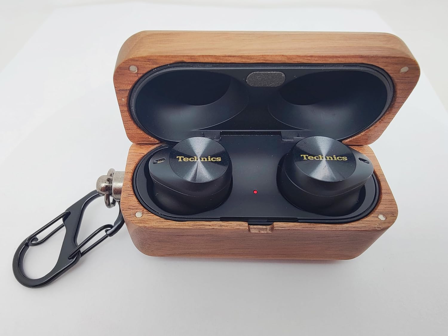 DAYJOY Handmade Nature Wooden Genuine Real Wood Protective Case Cover with Carabiner and Lanyard Compatible with Panasonic Technics EAH-AZ80 Earbuds (Walnut) - Image 3