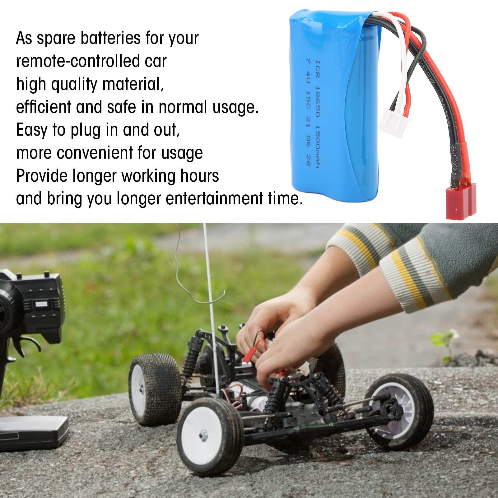 Batterie au Lithium, Longue Durée de Vie, Batterie Lipo, 7,4 V 1500 mAh 15C, Chargeur Équilibre Intégré, pour Voitures RC, Bateaux, Jouets et Autres Appareils Électriques