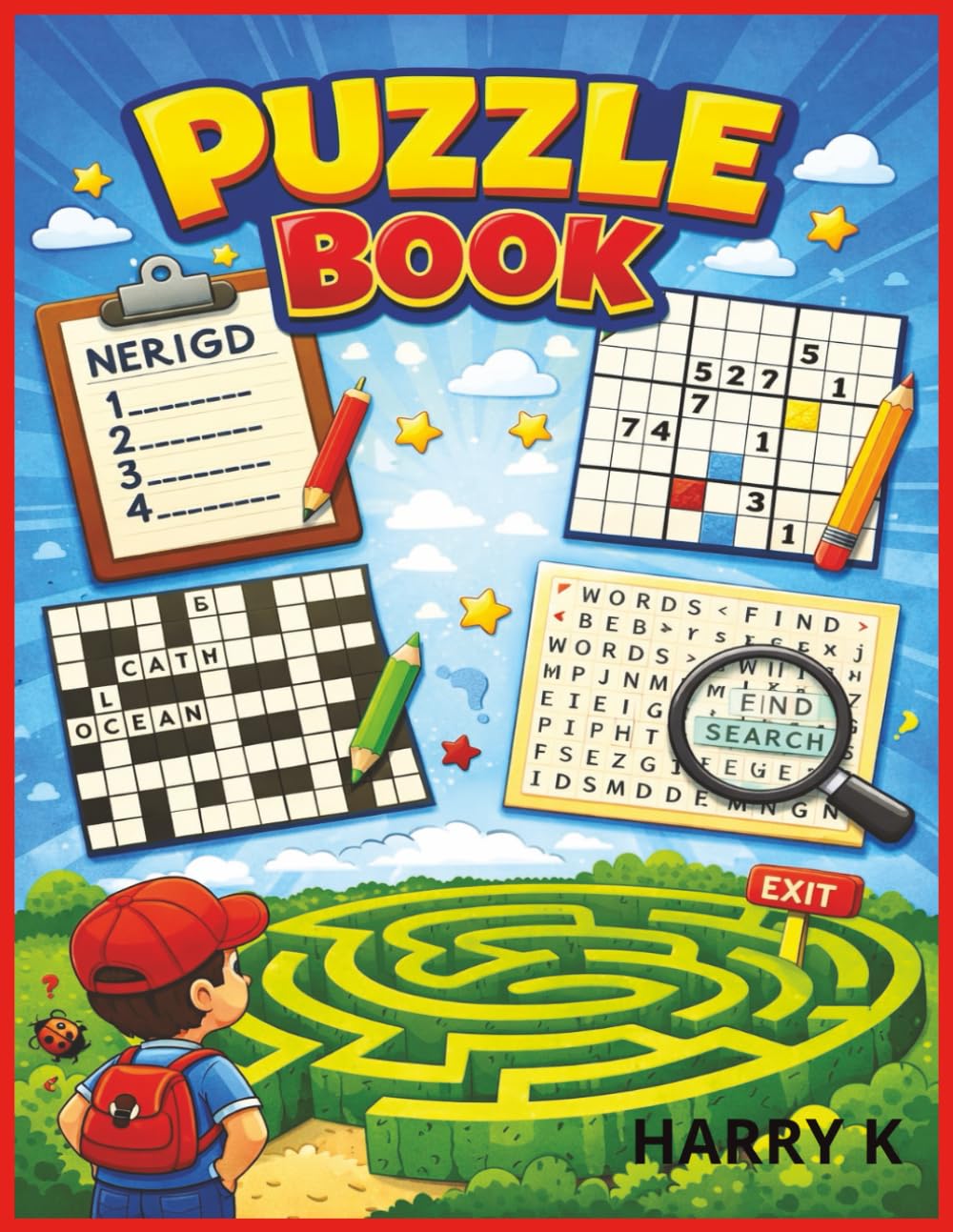 Fun Activity Puzzle Book for kids 8+: Puzzle book with Scramble Words, Sudoku, Crossword Puzzle, Word Search, Maze,