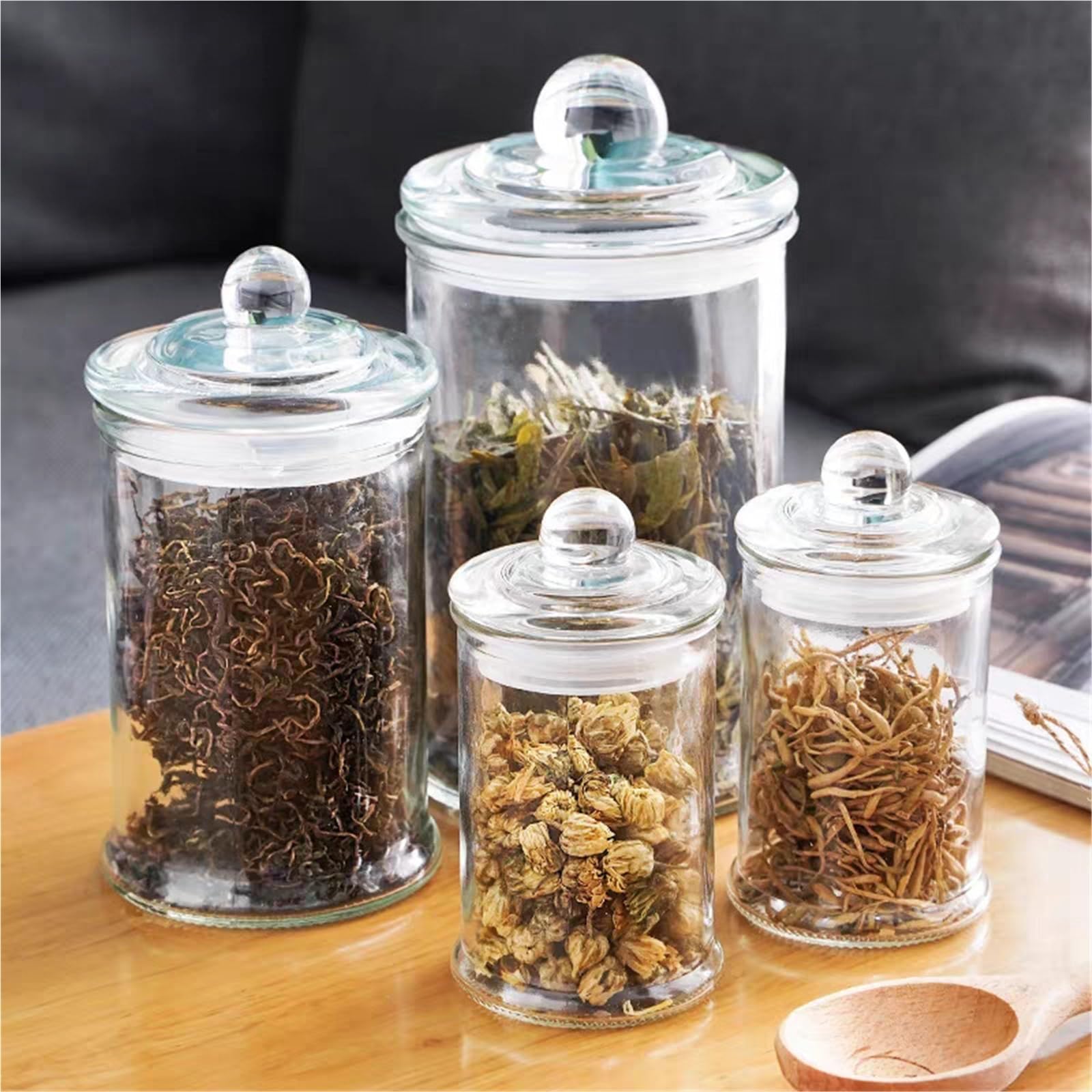 Tarro de almacenamiento para cocina, Frasco de vidrio transparente con tapa for dulces, galletas, frutos secos, té, varios tamaños, 1 Uds(750ml)