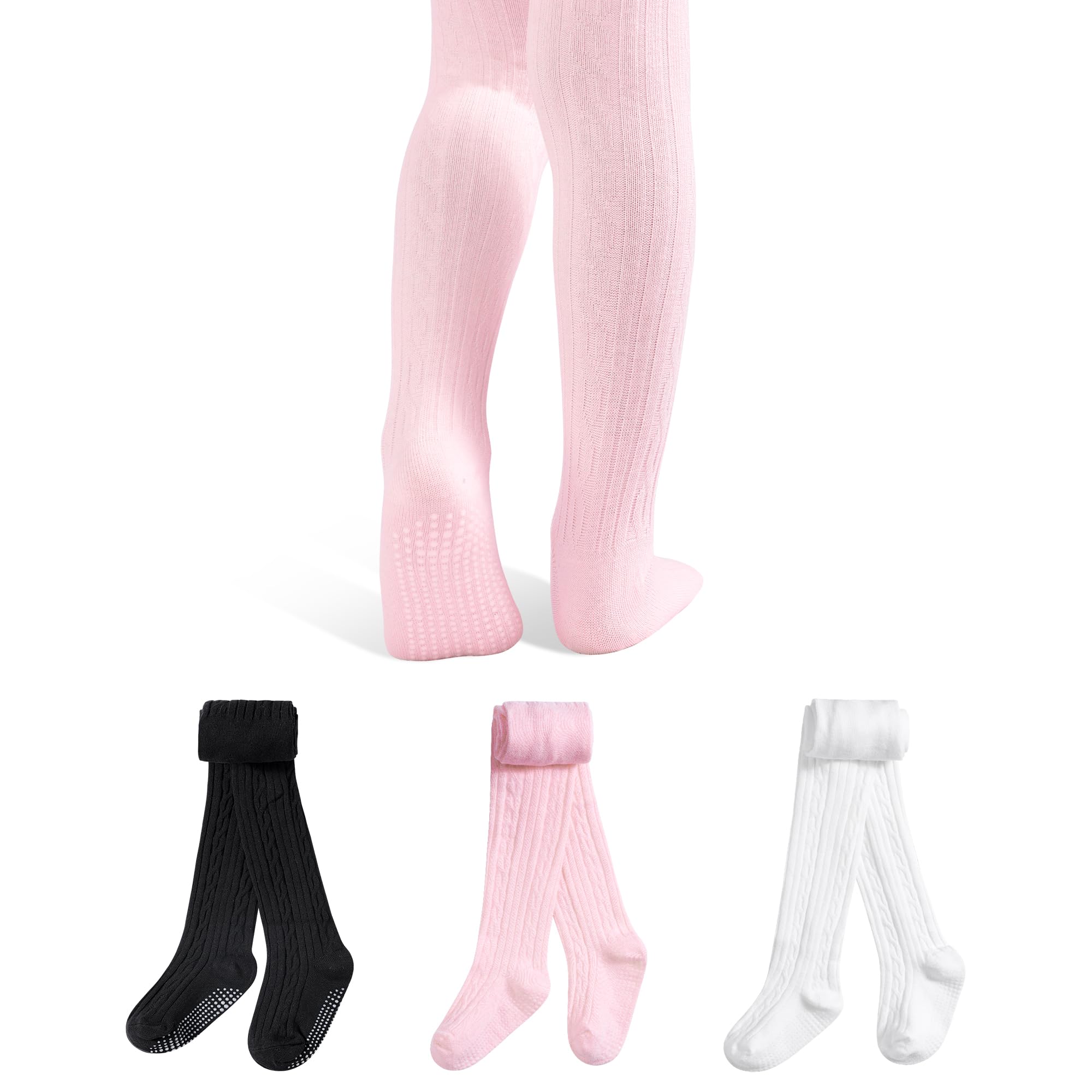 GENTABY Collant per bambini, confezione da 3 pezzi, con antiscivolo, misto cotone, per bambine 6 mesi, 6 anni