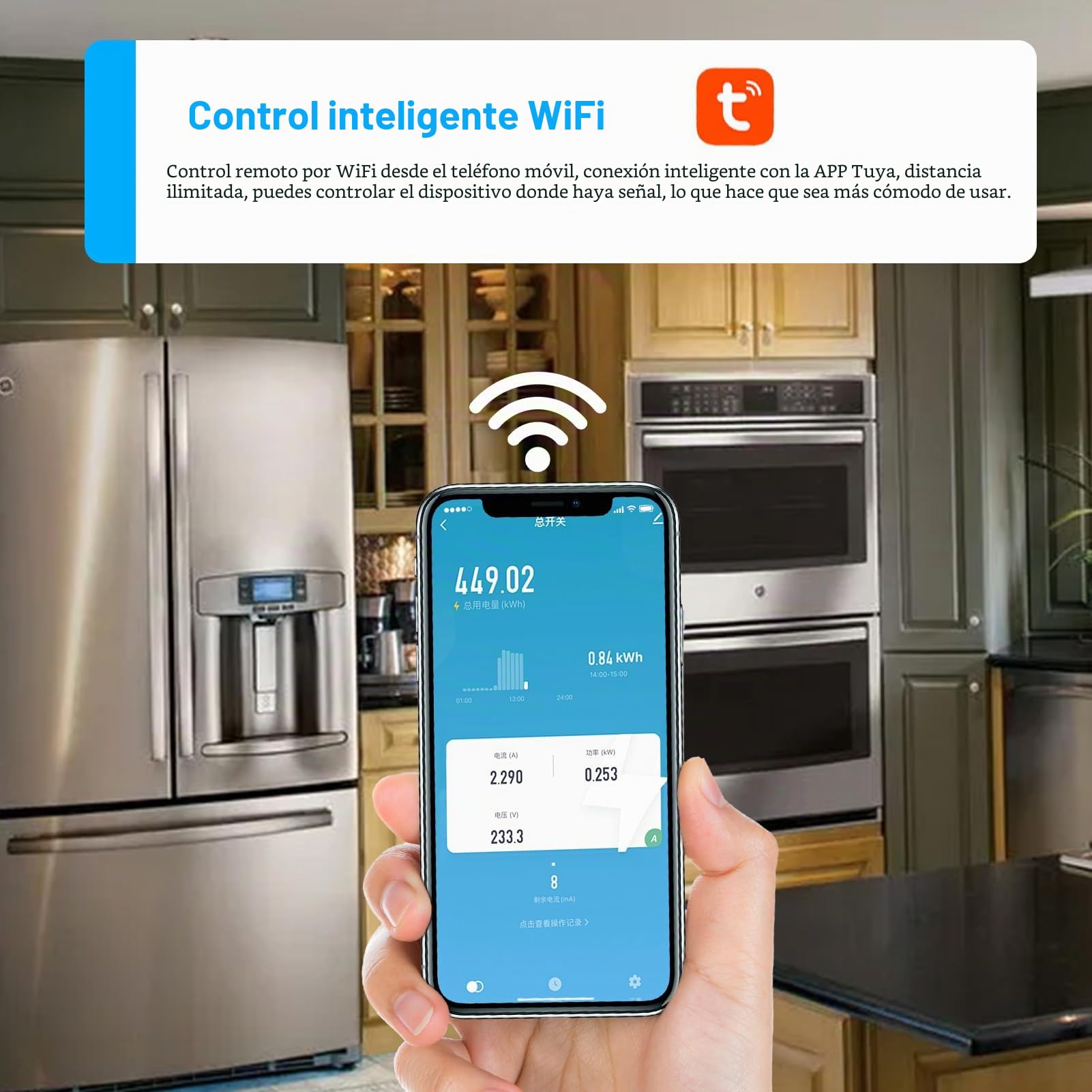 63A Wifi Medidor de Electricidad Protección automática contra sobretensiones Protección contra rayos Medidor de CA Inteligente Fuga Sobre Protección de Baja Tensión (Voltaje Amperaje Ajustable)