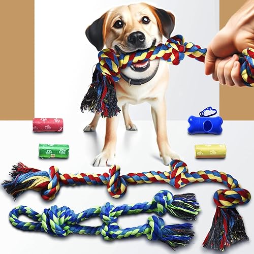 Miniatura 8 de Stride Juguetes de cuerda para perros, juego de 2 juguetes indestructibles para perros, juguetes grandes para masticadores agresivos, ideal para