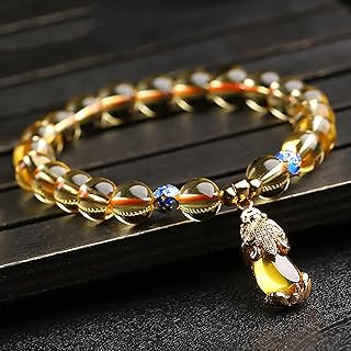 Natural Citrine Bracelet Feng Shui Pixiu Bracelet Chakra Healing Crystal Bracelet Buddhist Bead Amulet Attract Wealth Bracelet Protection Prosperity Good Luck Unisex,Pixiu