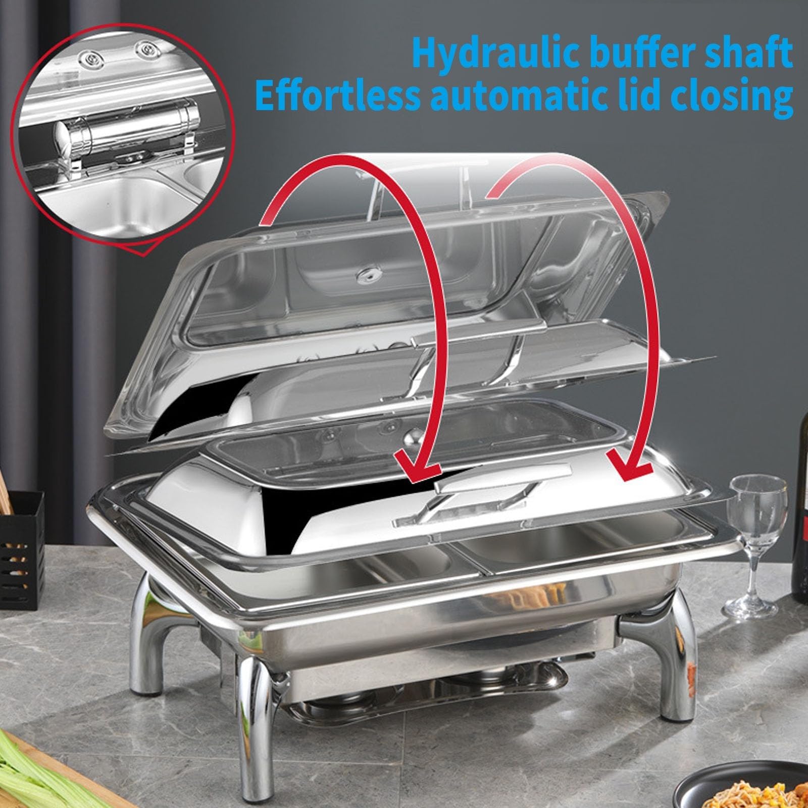 X&Z-XAOY Calientaplatos Redondo De Acero Inoxidable 9L Kit Calientaplatos Buffet con Tapas Y Bandejas Chafing Dishes Buffet Servidor para Restaurante Catering Fiestas Picnics(Rectangle)