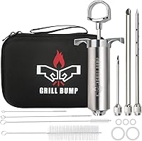 Stainless Steel Meat Injector Syringe Kit: 3 Professional Marinade Needles, 2oz Capacity, Travel Case for BBQ Turkey Brisket Smoker Grill