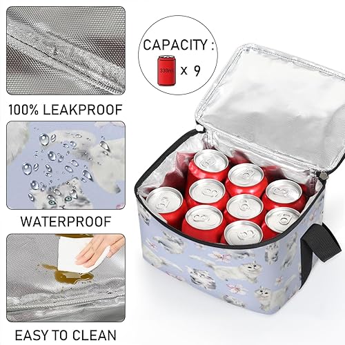 Miniatura 5 de Cute Cat Flower Pattern Insulated Lunch Bag Women Reusable Lunch Tote Square Meal Bag for Adults Men Cooler Lunch Box for Work Travel Picnic Food