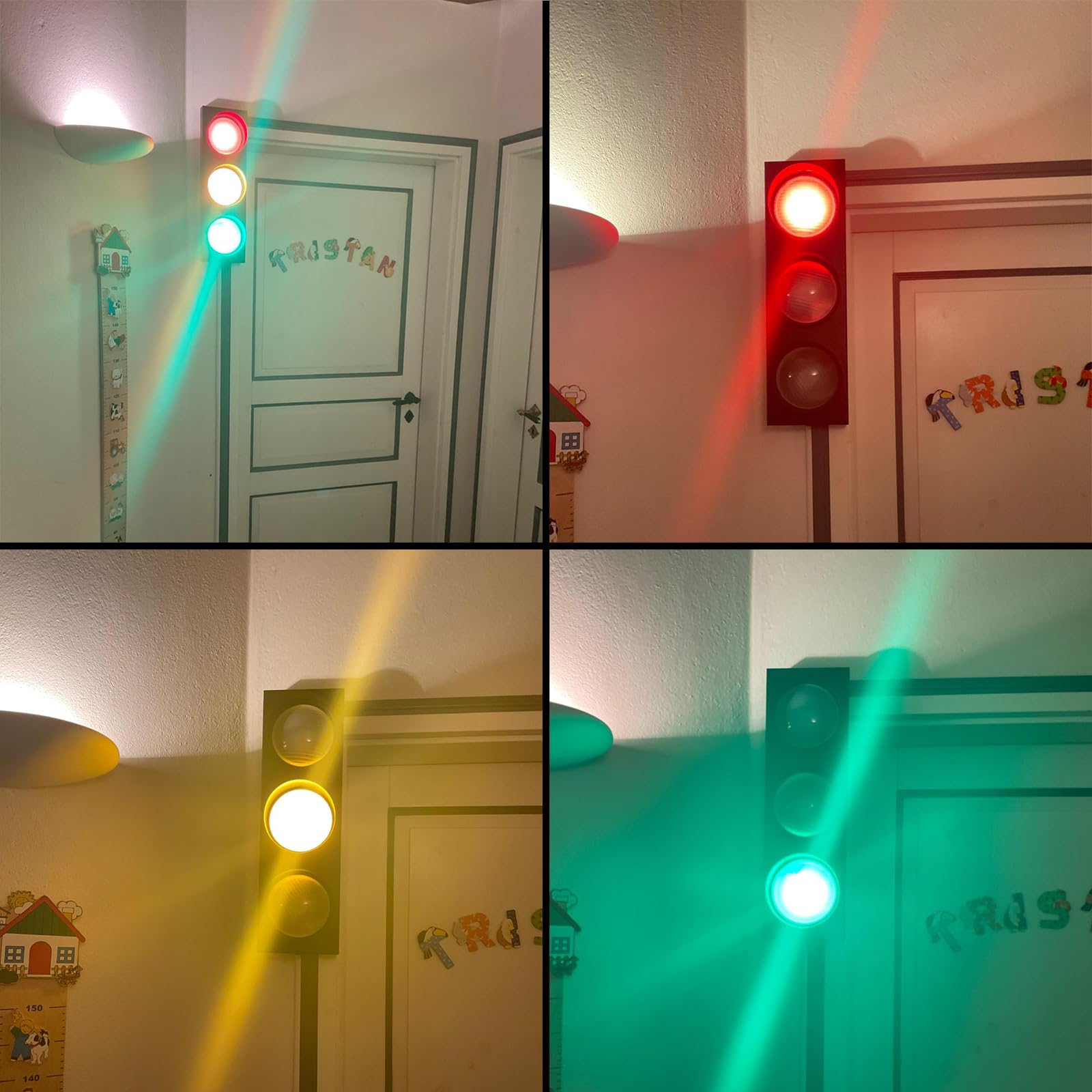 VOMI Kinderzimmer LED Wandleuchte Ampel mit Fernbedienung, Schlafzimmer Wandlampe Einstellbar Rot Gelb Grün Lampe Verkehrsschilder Kinder Jungen Mädchen Zimmer Deko Wandbeleuchtung Schwarz, 5W*3