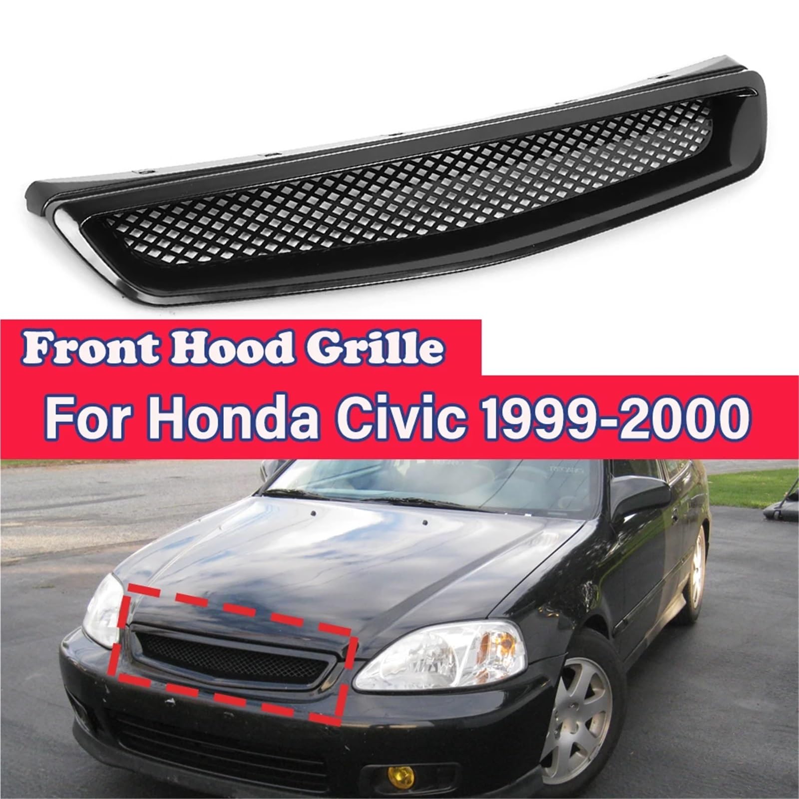 Pasuje do czarnego grilla maski przedniej JDM ABS Mesh Air Flow Intake Grill pasuje Hondy Civic 1999-2000 grill chłodnicy