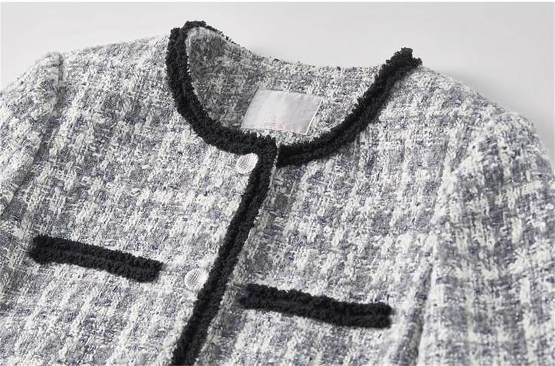 Women's Plaid Jackets for Single Breasted Coats O-Neck Long Sleeve Tops Clothing