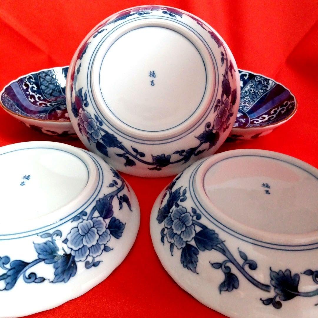 Amazon.co.jp: たち吉橘吉 染付捻祥瑞 輪花中皿5枚