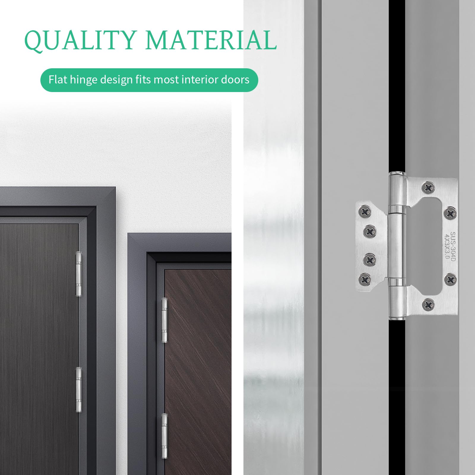 YGNNBC 8PCS Recessed 304 Stainless Steel Door Hinges丨8Pcs 72 x 105cm with Screws, 4 Inch Hinges, Ball Bearing Hinges - Image 3