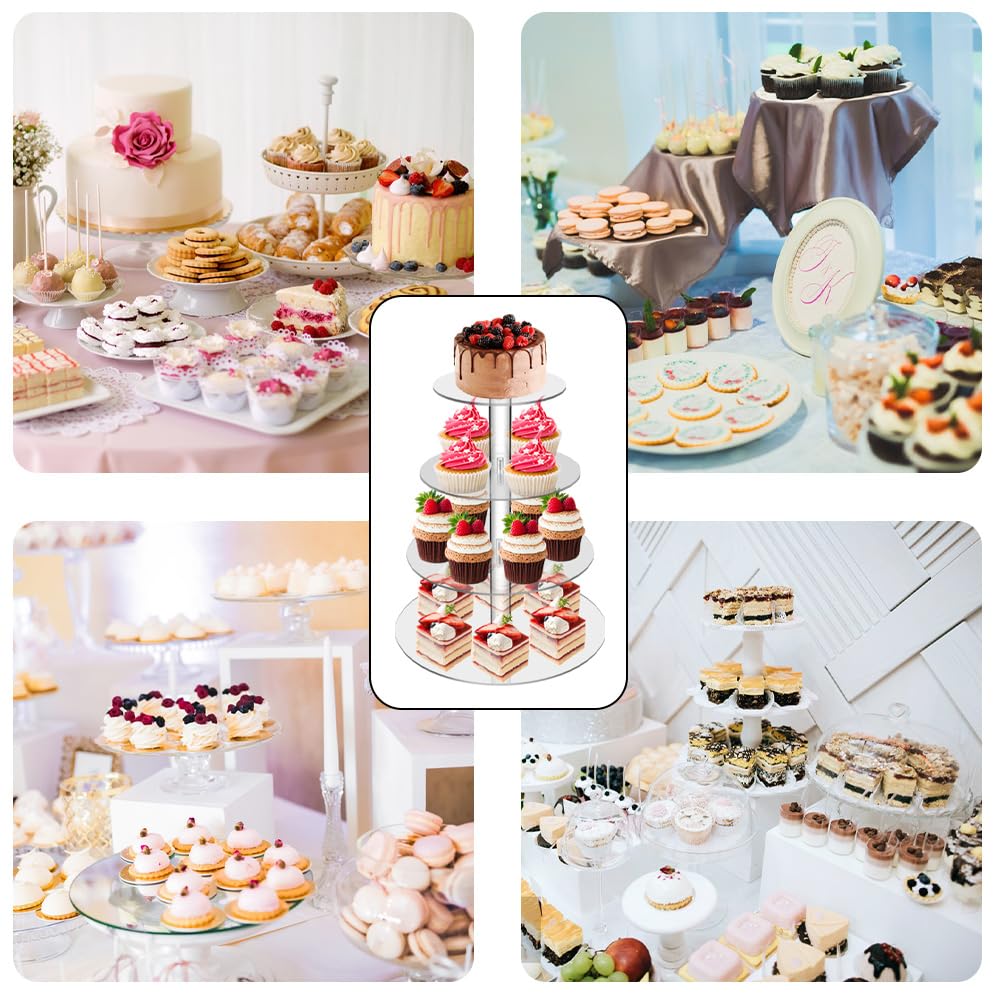 Espositore Per Cupcake 4 Piani In Acrilico Trasparente – Alzatina Rotonda Per Dolci E Frutta - 4