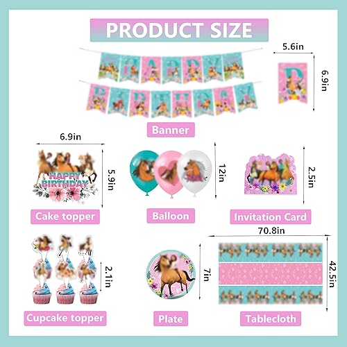 Miniatura 4 de Decoraciones de cumpleaños de caballos de dibujos animados, suministros para fiestas, incluye pancarta, decoración de pastel, decoración de