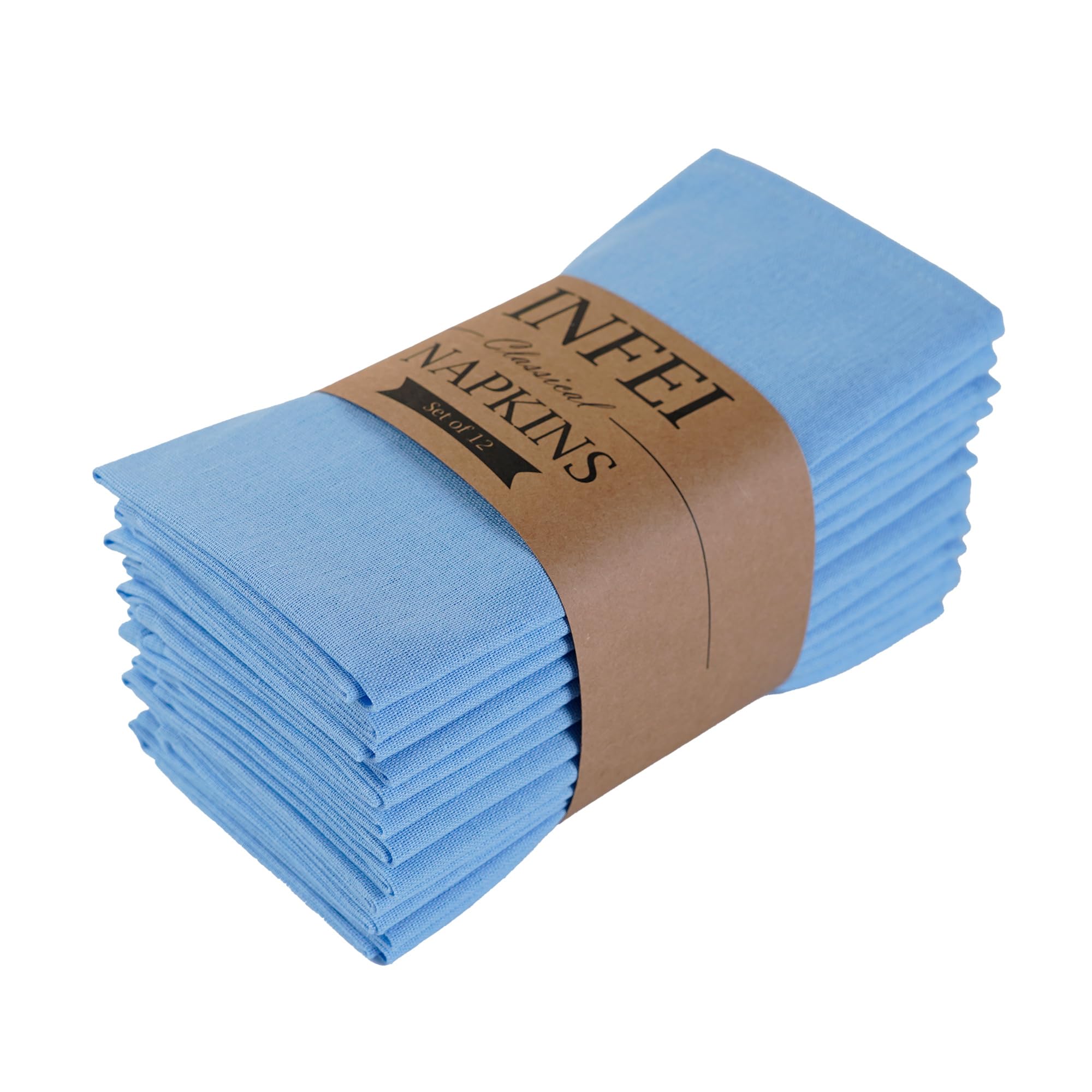 INFEI Solid Color Linen Blended Thin Dinner Cloth Napkins - Set of 12 (40 x 40 cm) - for Events & Home Use (Sky Blue) โ image 1