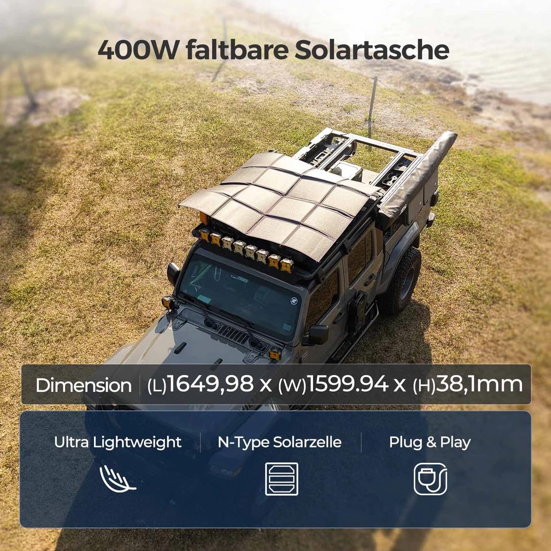 Renogy Faltbares Solarpanel 400W N-Typ 25% Wirkungsgrad IP65 Tragbar Solarmodul für Outdoor Wohnmobil Camping