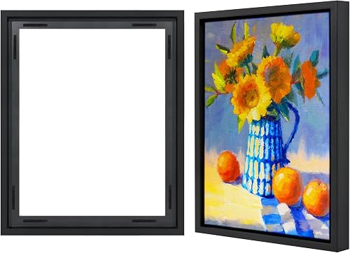 Americanflat 16x20 Canvas Floating Frame - Modern Black Floater Frame for Wall Art Display
