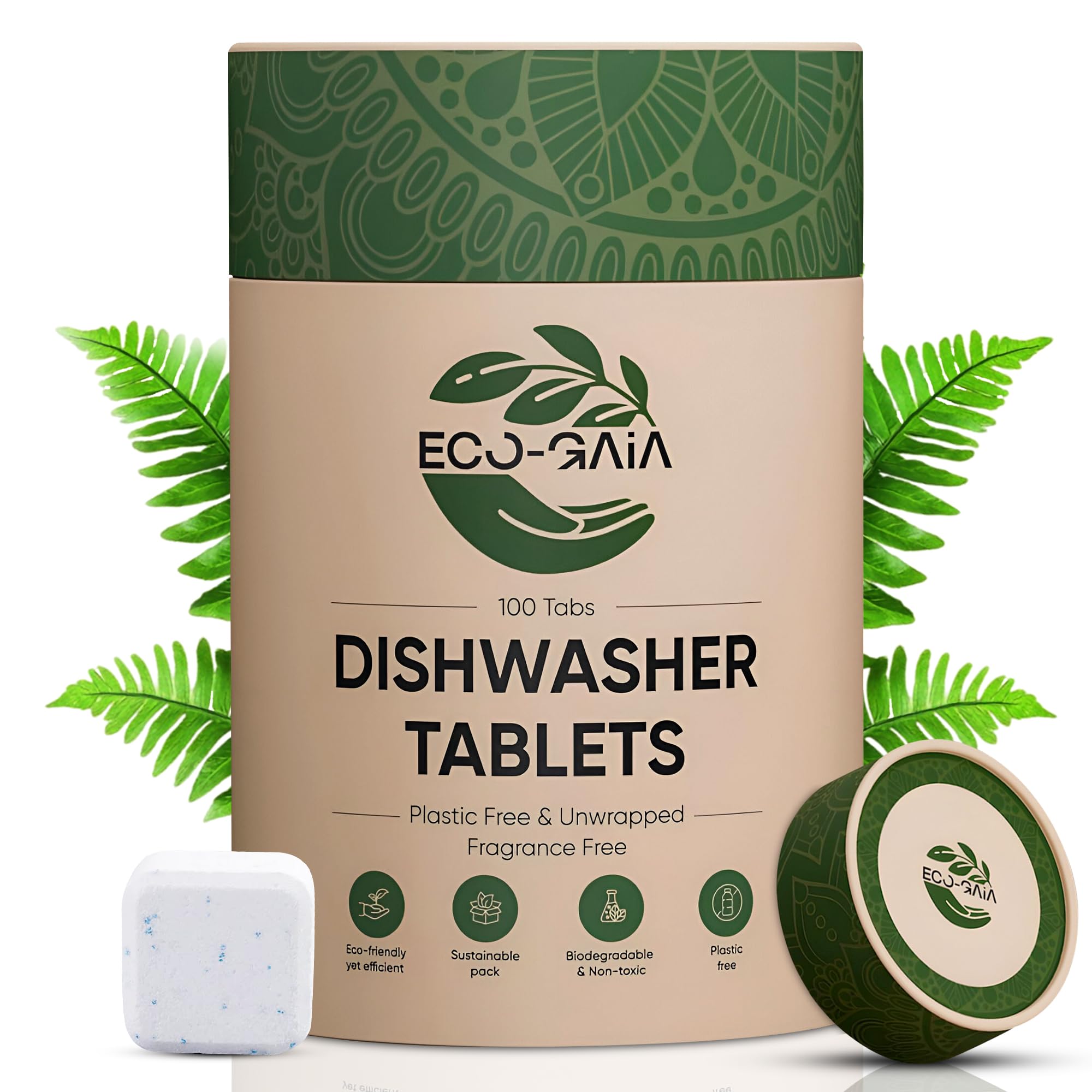 Photo 1 of 100% Plastic-Free Dishwasher Detergent Tablets, 100 Count, Free & Clear, Eco-Friendly Dishwashing Tablets, Natural, Sustainable