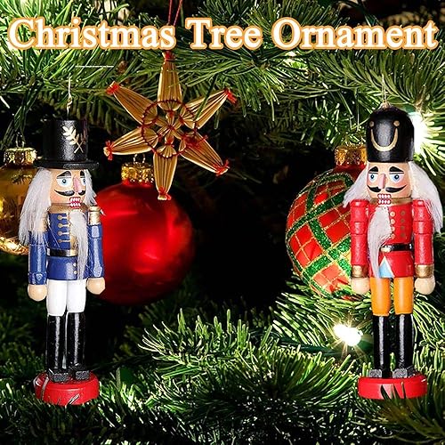 Miniatura 20 de Jolik Juego de 6 adornos de cascanueces de Navidad, adornos de madera para árbol de Navidad, decoración de mesa (5.3 pulgadas, juego de 6 unidades)