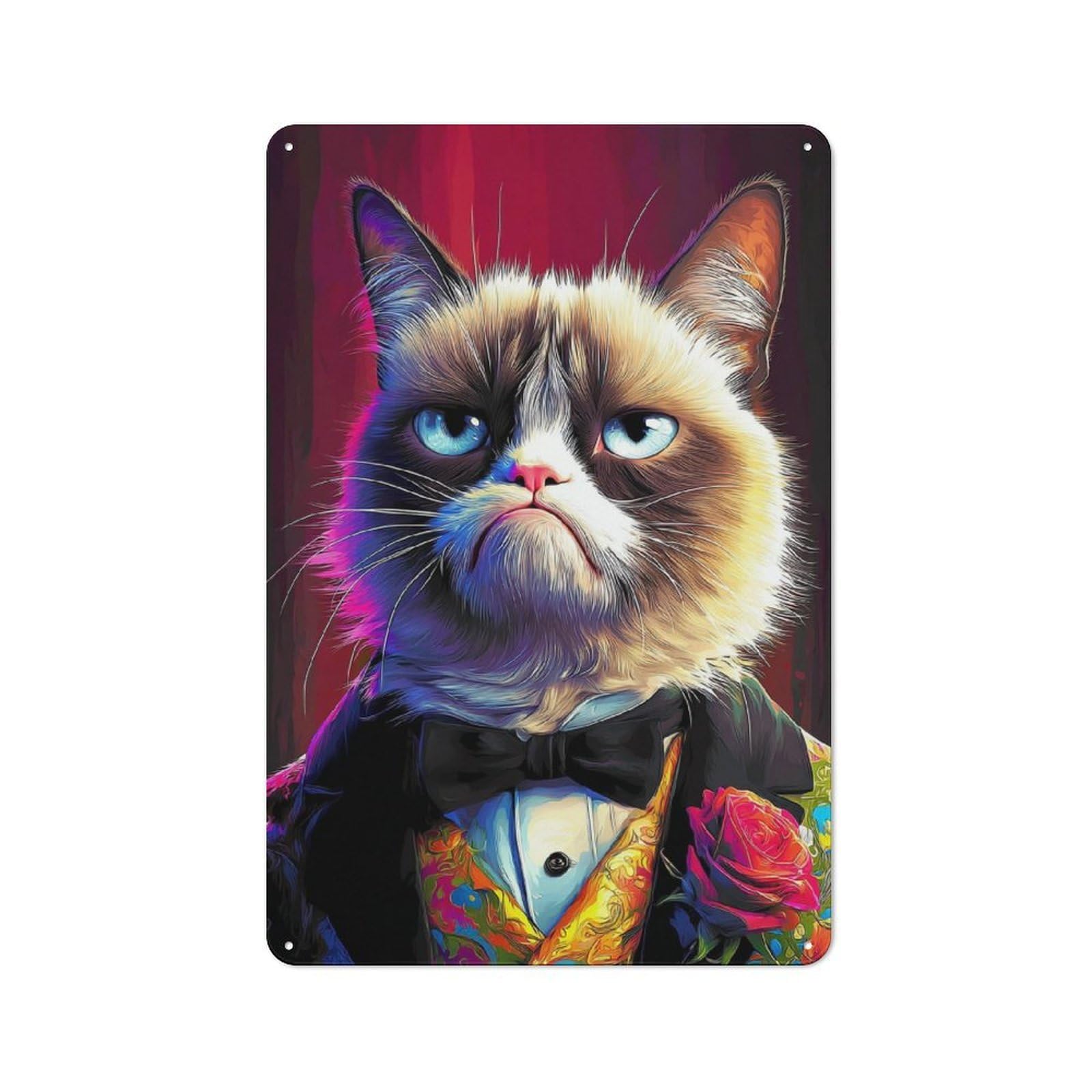 Junmoney Grumpy Cat In Formal Attire -1 Retro Metal Wall Sign 30X20cm For Hobby Room Or Studio, For Garage, Workshop And Man Cave Decoration
