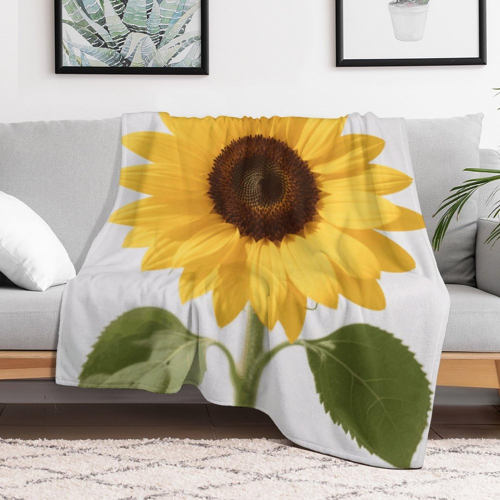 Custom Yellow Summer Sunflower Blanket Lightweight Flannel Fleece Throw for Couch Sofa Bed Luxury Soft Cozy Plush Lap Bedtime Blanket for All Seasons Bedroom Home Decor Gifts 50x60