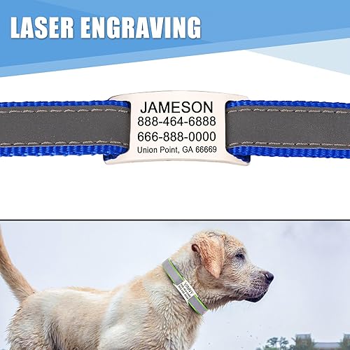 Miniatura 5 de Collar reflectante personalizado para perro con placa de nombre, ajustable grabado personalizado con nombre de mascota y número de teléfono, placa