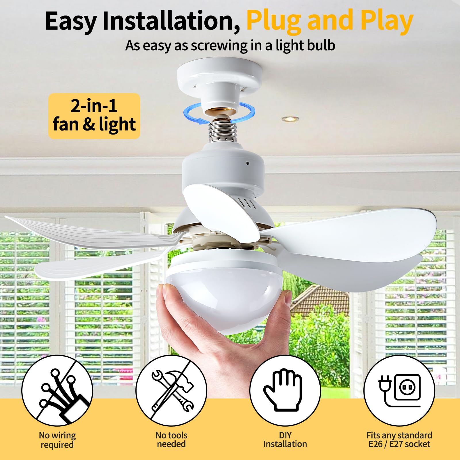 Light Socket Fan Led Light Socket Fan Light With Remote, Ceiling Fan With 3-Speeds ...