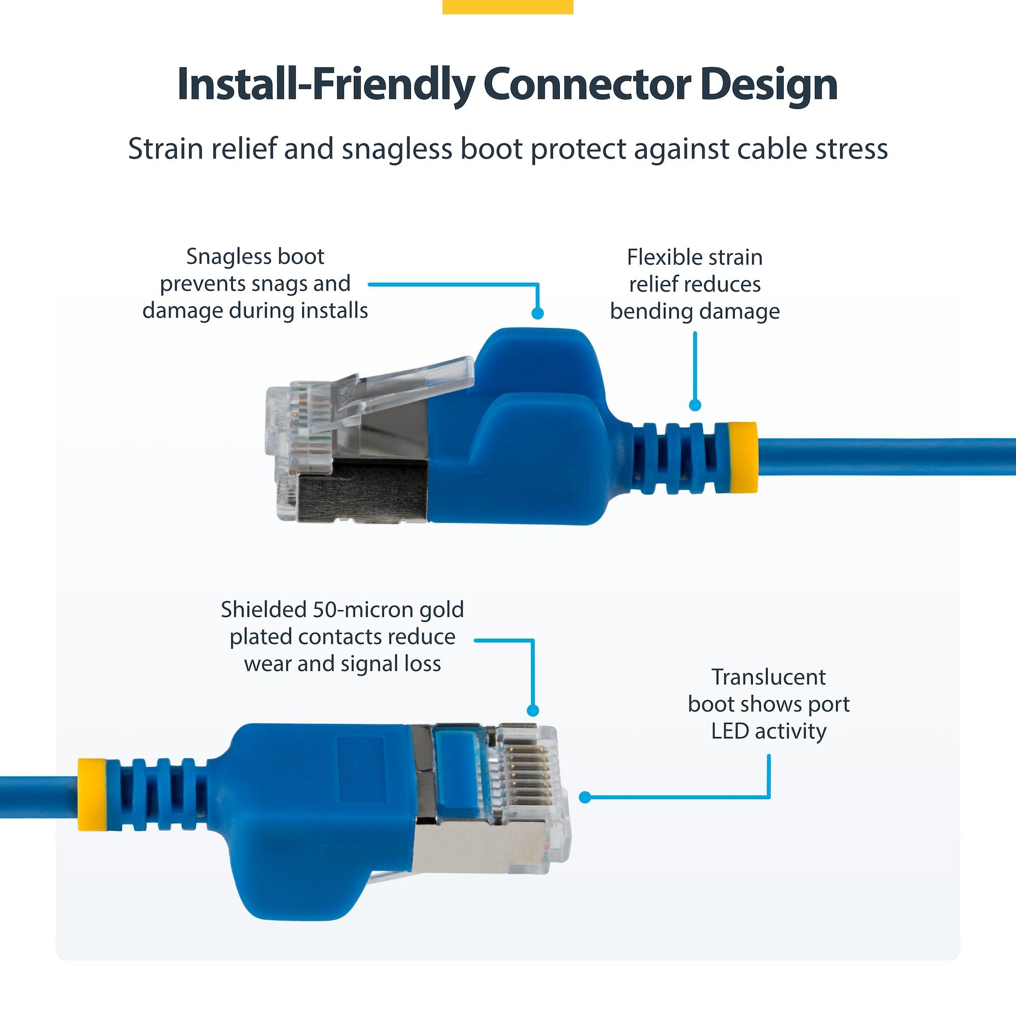 StarTech - Cable Ethernet Cat6A ultra delgado de 6 pulgadas, paquete de 10, sin enganches, FTP, cable de cobre puro desnudo, cable de conexión de red RJ45 ultra delgado de 34 AWG