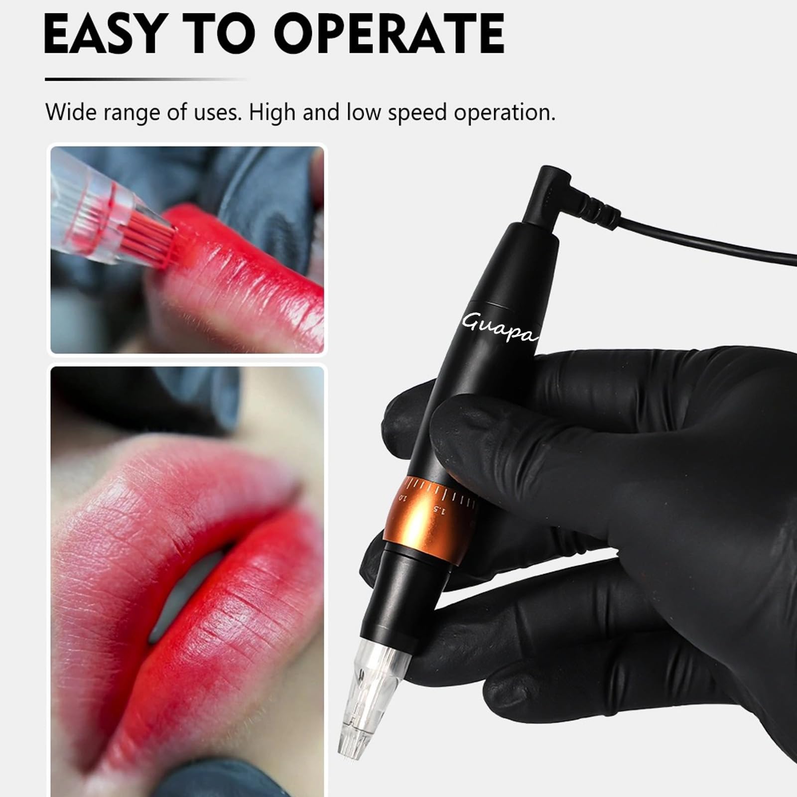 Schnelle Maschine für Lippen und Augenbrauen mit 8 Pin-Nadeln – für Augenbrauen, Lidschatten, Lippen-Tattoo, Rouge oder Schattierungen auf großen Flächen (Maschinen-Set)