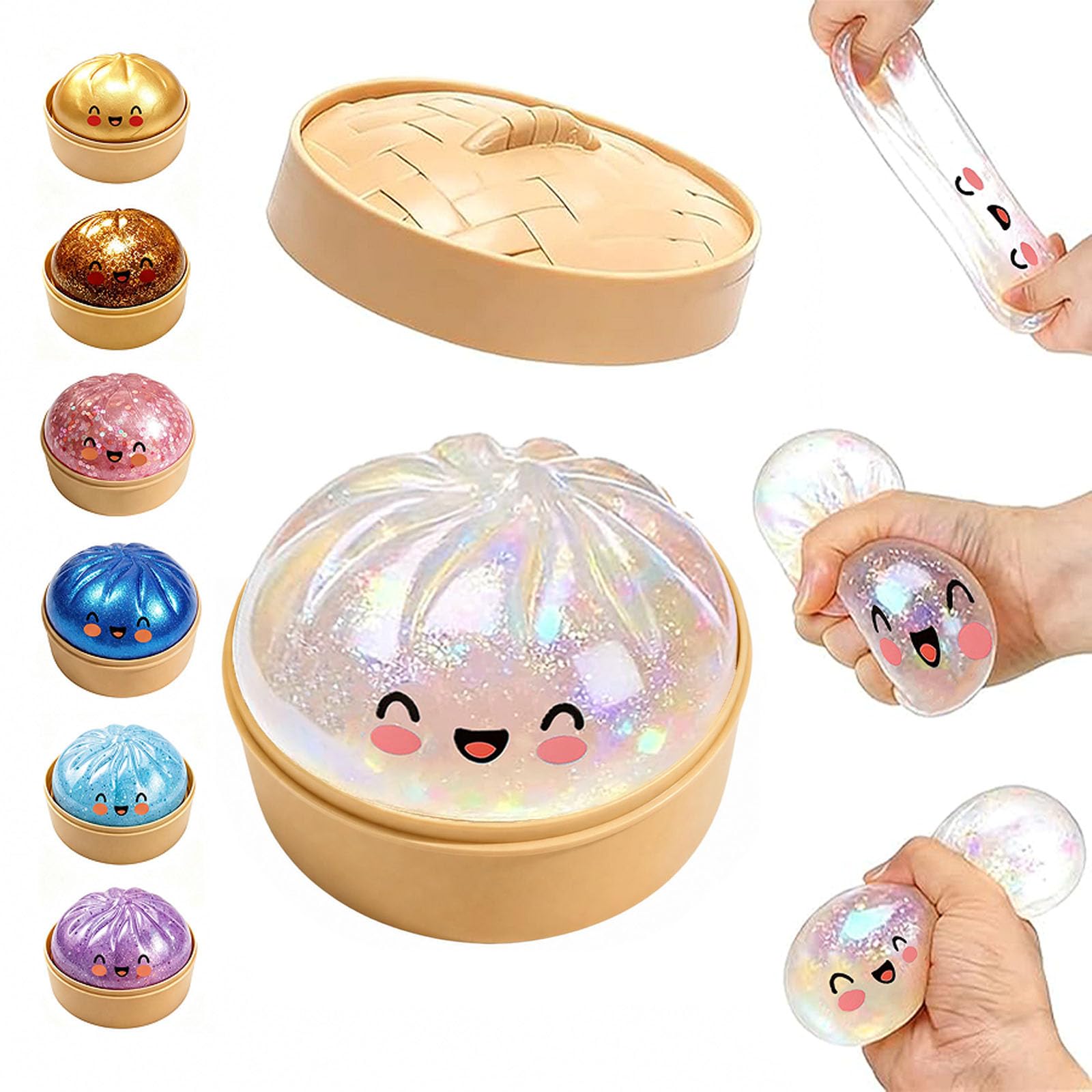 Giant Squishy Bao Dumpling Toy, Mystery Dumplings Squishies Fidget Toys, Glitter Squishys Sensory Toys Stress Balls for Kids Adults Autism Adhd, Bao Bun Squishies for Anxiety Relief
