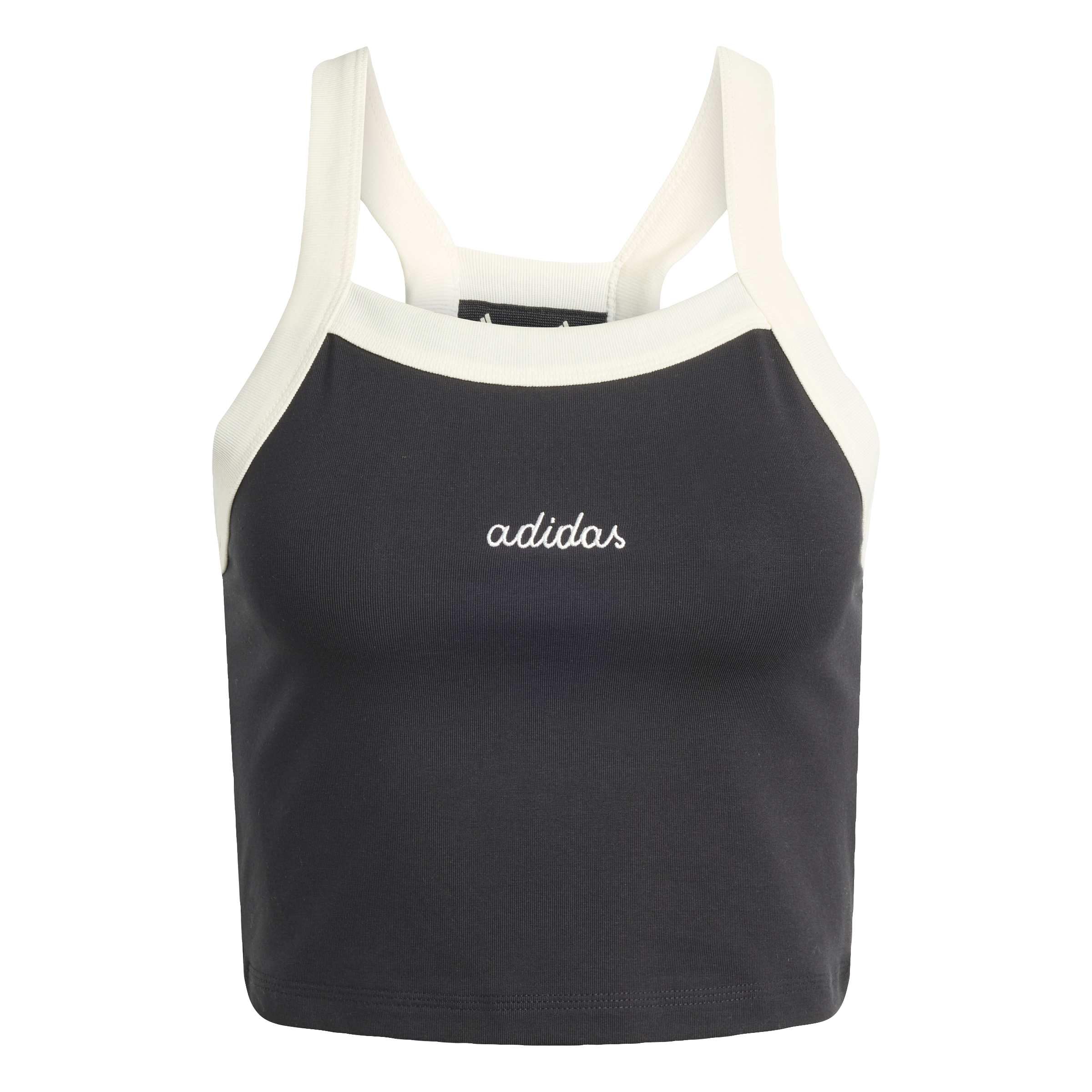 adidas Women's Seasonal Essentials Colorpop Tank with Embroidered Graphic, Black/Off White, XXL