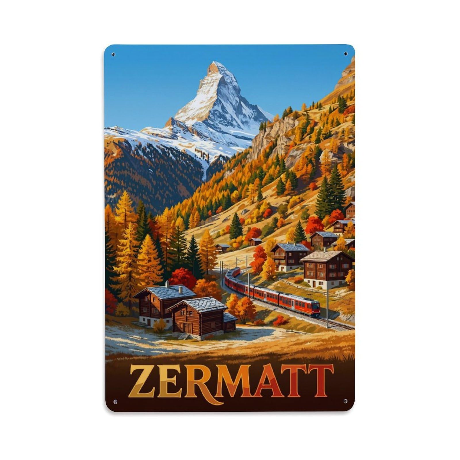 Olhnbad Style Matterhorn Zermatt Switzerland Vintage Alpine Travel Metal Tin Sign