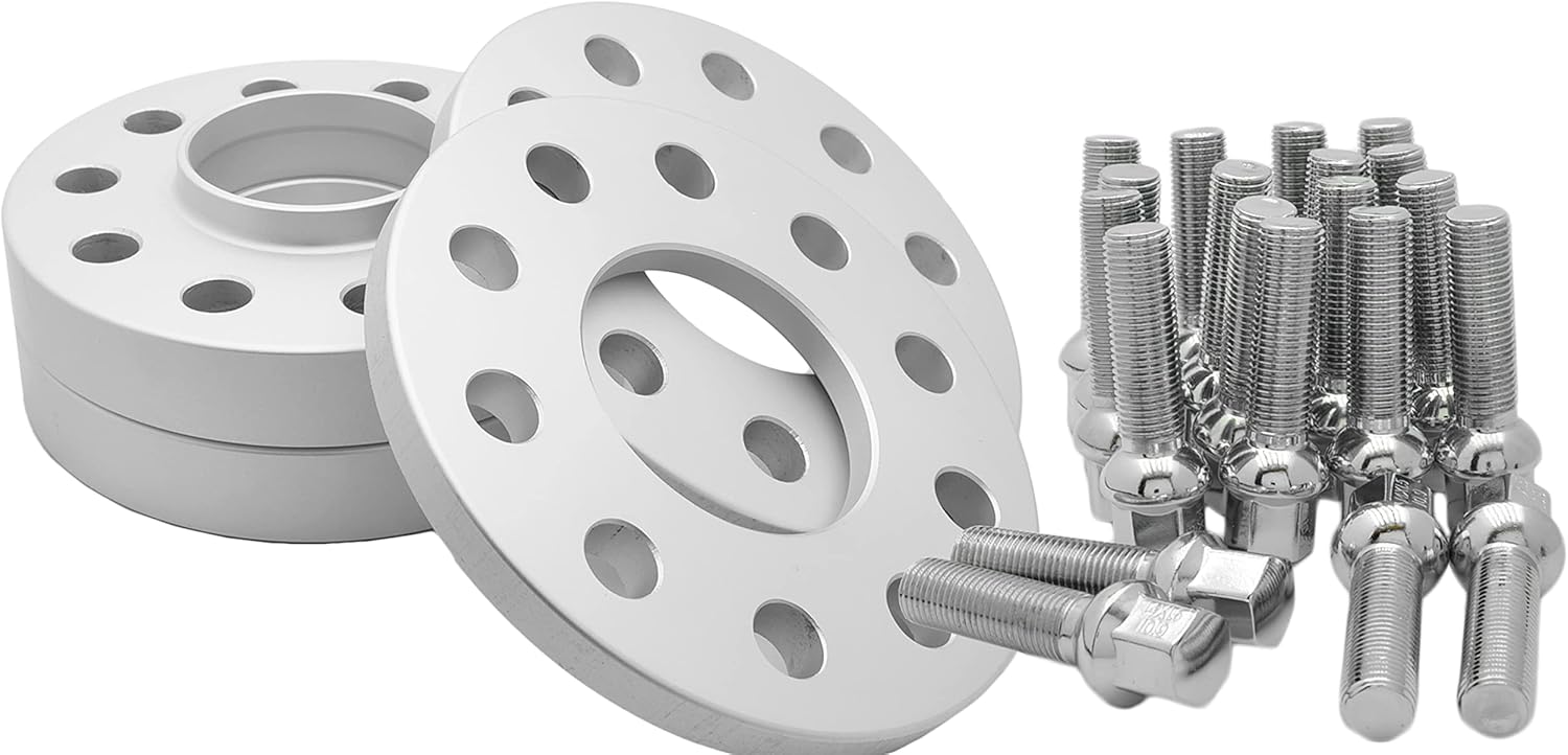 4pc Compatible with Mercedes Benz 15mm & 25mm Staggered Hub Centric Wheel Spacer Kit 5x112 W209 Chasis + 20 Extended Chrome Lug Bolts 2003-2009 CLK W209 Factory Wheels