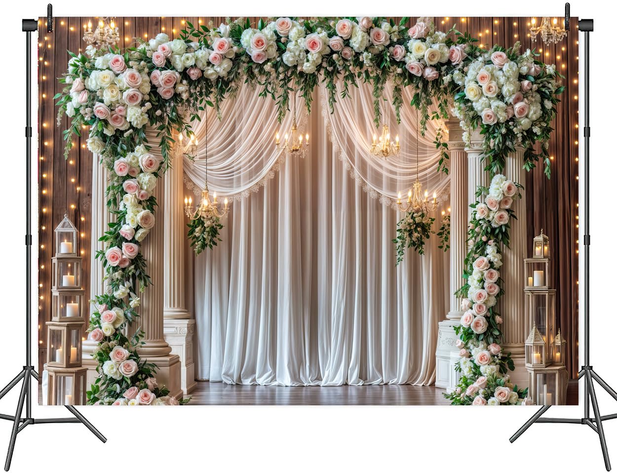 3 x 2,4 m ślub drewniane tło brokatowe biała zasłona róża kwiatowy ściana drzwi fotografia tło zachodnie vintage rocznica ślubu baner urodziny baby shower sesja zdjęciowa dekoracja rekwizyty dekoracja