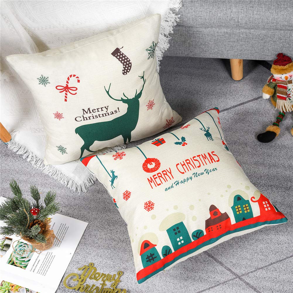 Gspirit Natale Babbo alce 4 pack cuscini per divani Decorativo Cotone Biancheria Cuscino copricuscini divano Caso Federa per cuscino 45x45 cm