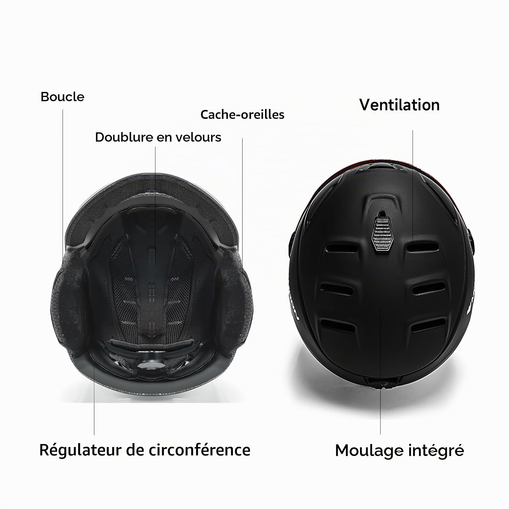 2-en-1 Visière Ski Casque De Snowboard Détachable Masque À Neige Anti-buée Anti-UV Intégré Goggle Bouclier Faible Poids Adultes Hommes Femmes