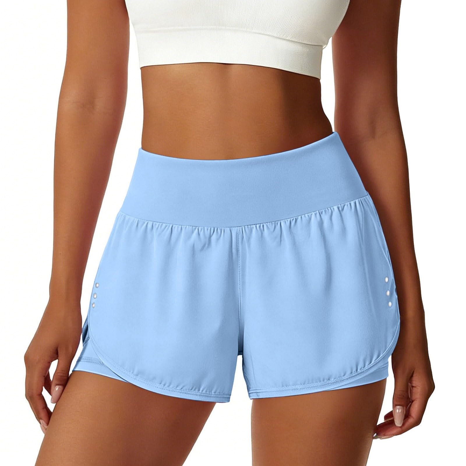 Laufshorts Damen 2-in-1 Anti-Durchsichtig mit Seitentaschen & Reißverschlusstasche am Bund – High Waist Sportshorts schnelltrocknend für Yoga & Training