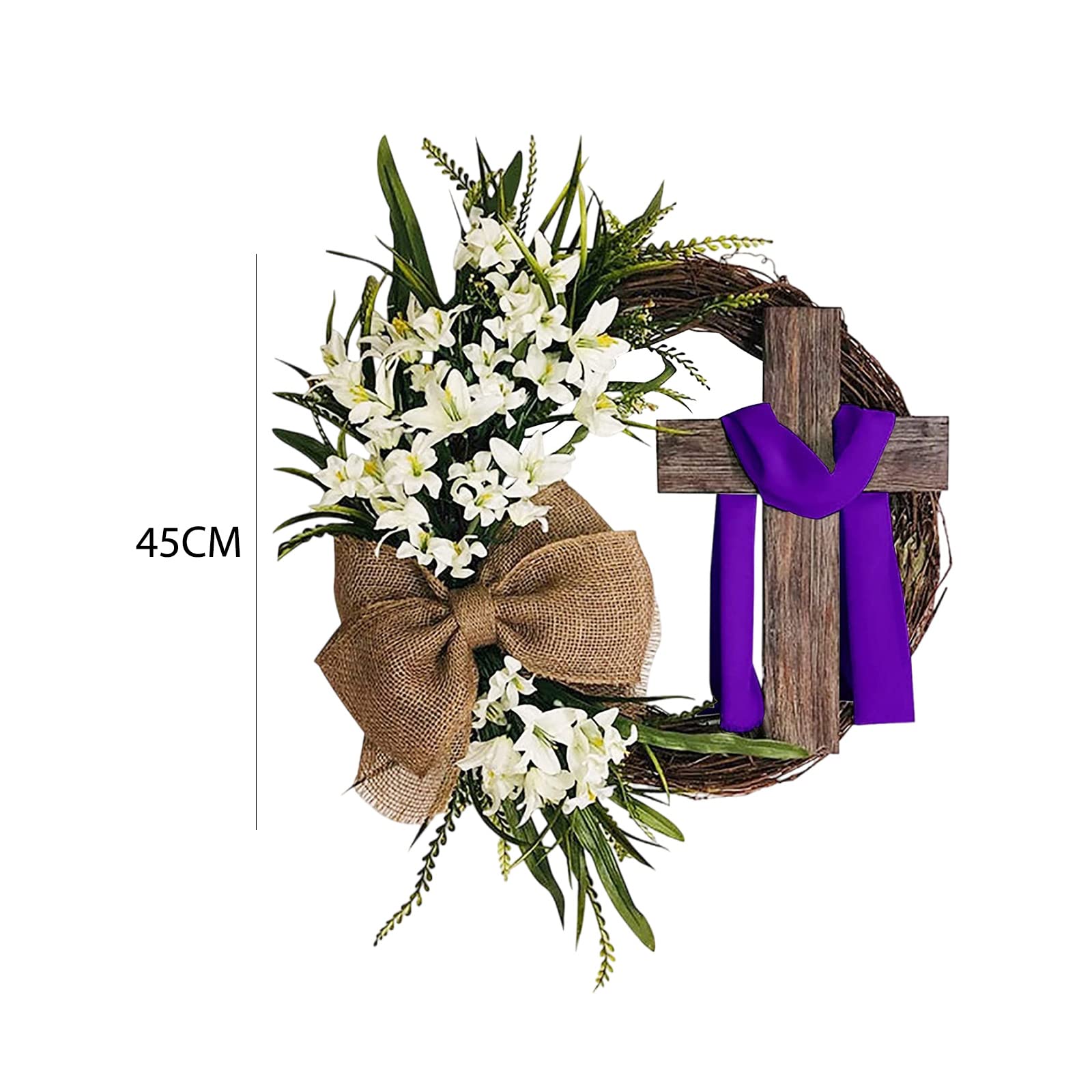 Corona Pasquale 35 Cm Con Croce Legno E Gigli - Ghirlanda LED Decorativa, Per Parete O Porta - Foto 9