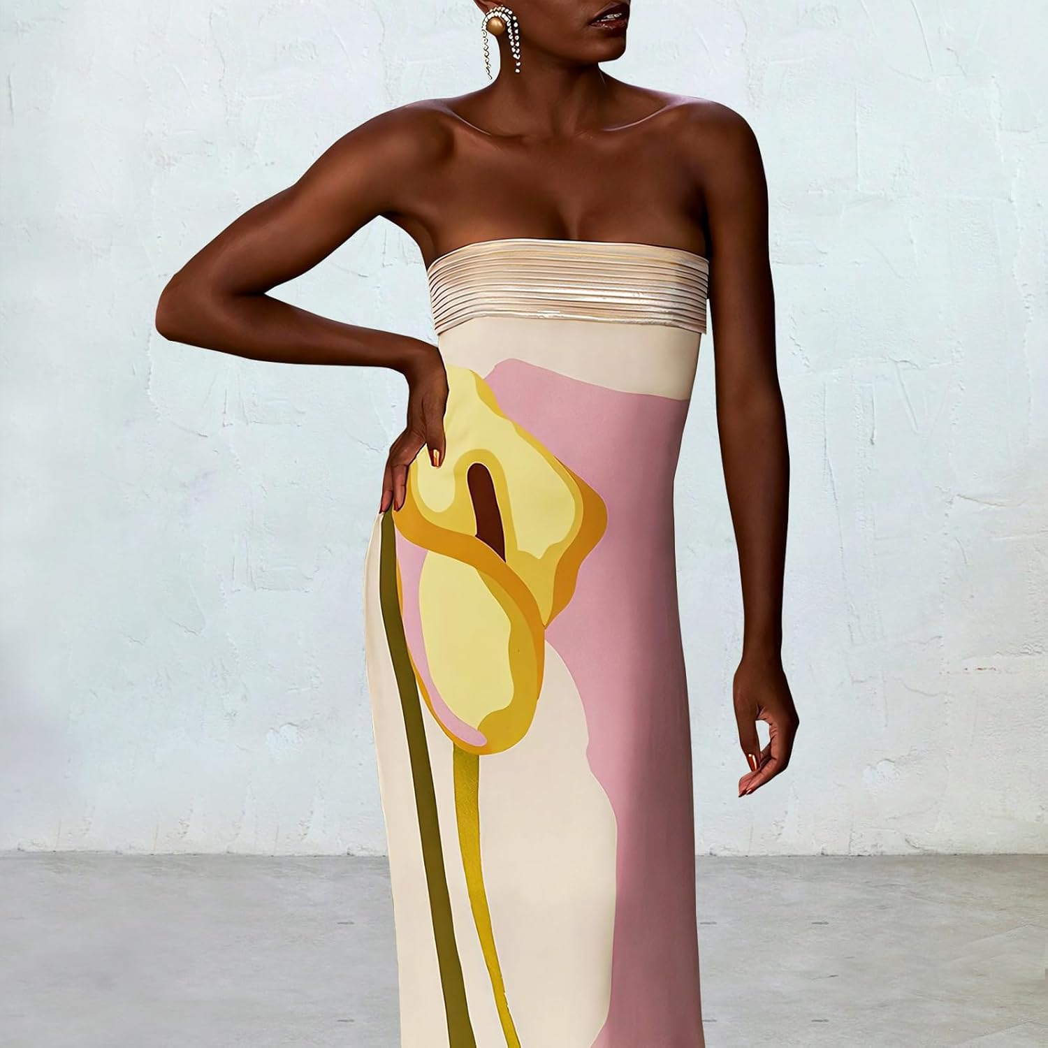 ACOSAP Women Y2k Strapless Maxi Dress Summer Backless Floral Long Tube Dress Off Shoulder Cocktail Party Dress - Image 6