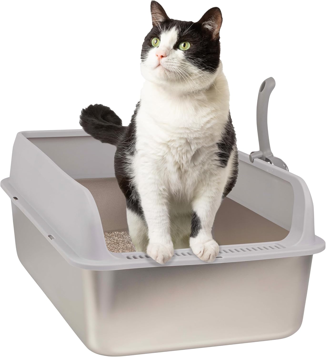 Stainless Steel Cat Litter Box with Lid - Large Litter Box with High Sides and Scoop Included - Easy to Clean, Leak-Proof, Anti-Odor Litterbox for Medium to Large Sized Cats - Pet Supplies by PETMAKER